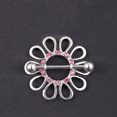 Кольца для сосков из хирургической нержавеющей стали 316L с розовыми стразами&nbsp;FS-WGB766E-11-1