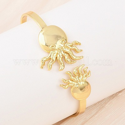 Браслеты-манжеты из латуни с морскими организмами для женщин BJEW-D368-03I-G-1