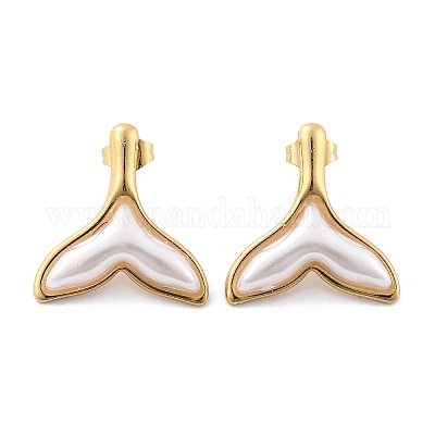 201 серьги-гвоздики из нержавеющей стали в форме хвоста русалки EJEW-P304-01G-1