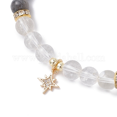 Браслеты с подвесками из латуни с микропаве и кубическим цирконием BJEW-JB12230-03-1