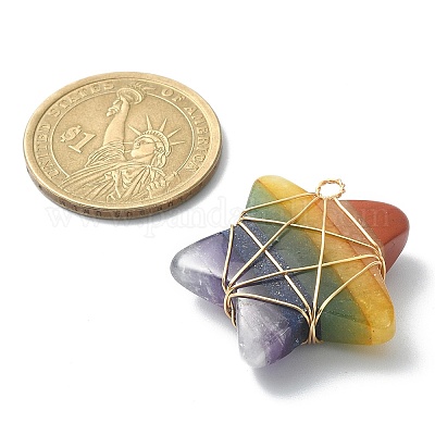 Подвески из медной проволоки с драгоценными камнями 7 чакры PALLOY-TA00050-01-1