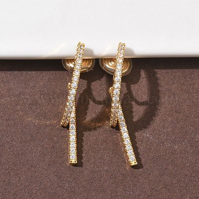 Латунные серьги-клипсы с микропаве из прозрачного кубического циркония EJEW-K286-13G-1