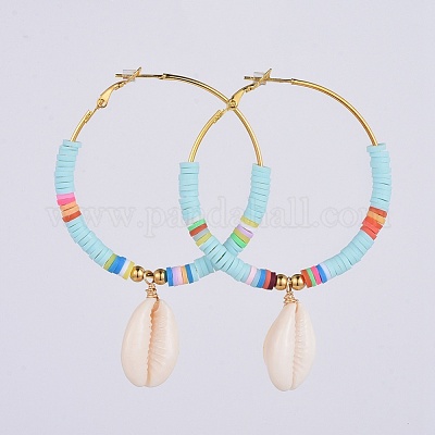 Серьги-кольца Heishi из латуни EJEW-JE03462-1