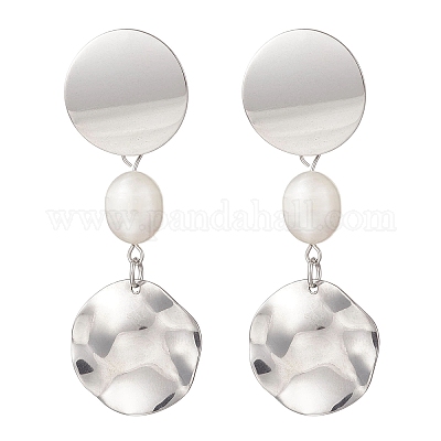 Плоские круглые серьги-гвоздики с натуральным культивированным пресноводным жемчугом EJEW-JE06754-1