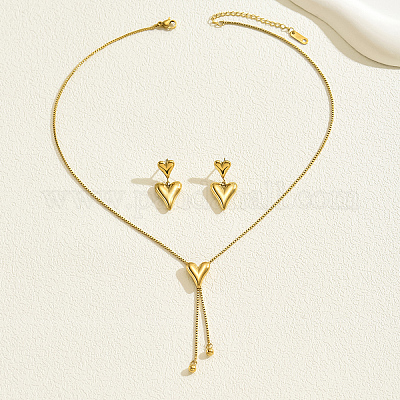 Милый и простой комплект из серег-гвоздиков и ожерелий из нержавеющей стали 201 в форме сердца с кисточками для женщин EJ7179-1