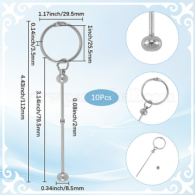 10 шт. застежки для брелока из железного прута с бусинами AJEW-SC0003-89P-1