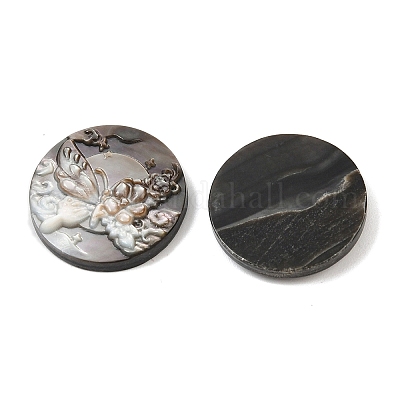 Натуральная черная ракушка для губ с резными кабошонами SSHEL-B006-01B-D-1