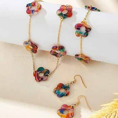 Комплект украшений из цветочного сплава и акрила FS-WG36751-01-1