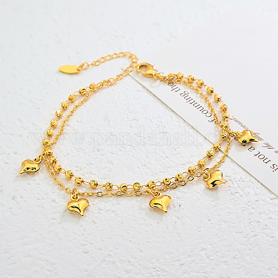 Винтажные пляжные браслеты на ногу с двухслойной цепочкой в форме сердца из латуни для женщин VK8892-1