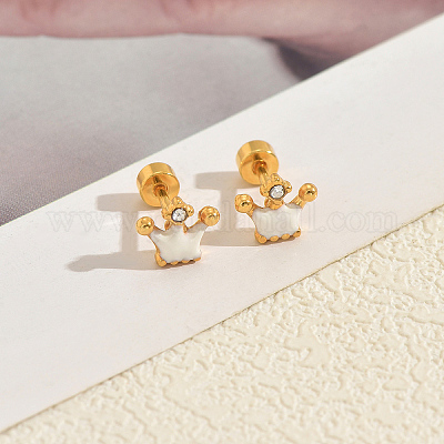 Серьги-гвоздики с короной из нержавеющей стали с эмалью JB5965-3-1