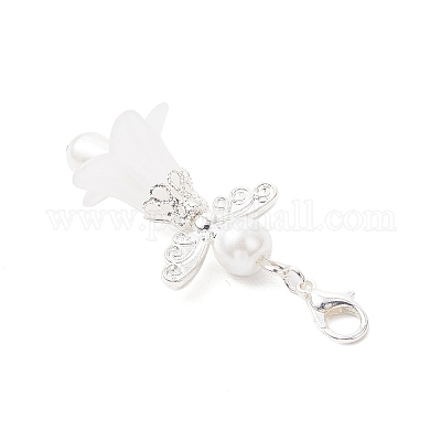 Подвесные украшения из стеклянного жемчуга и прозрачного акрила в виде ангела с крыльями HJEW-JM03898-02-1