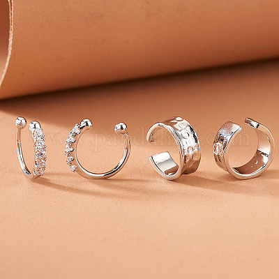 2 пара серег-каффов с микропаве из латуни и прозрачными кубическими циркониями FS-WG2DF2B-01-1