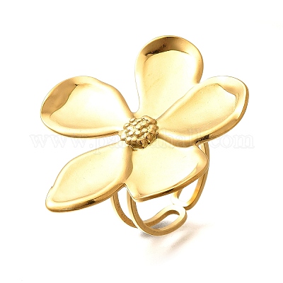 Кольцо-манжета из нержавеющей стали 304 с цветком для женщин&nbsp;LS-RJEW-R006-03G-02-1