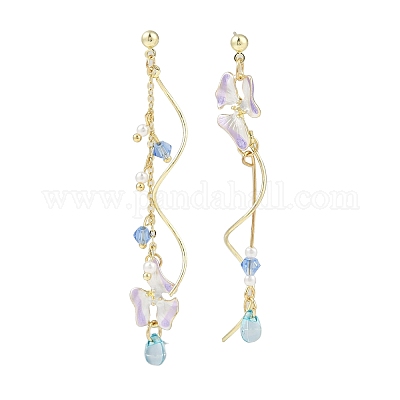 Асимметричные серьги-гвоздики из золотистого сплава с эмалью EJEW-Z061-01G-02-1