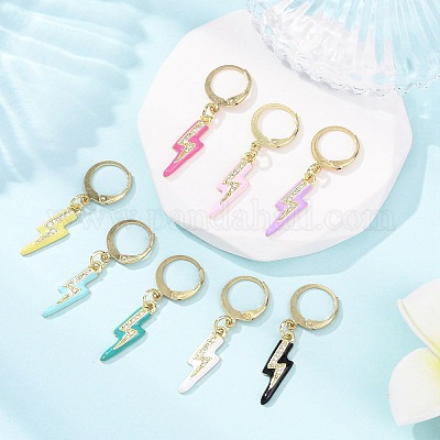 Кольца-маркеры для вязания с микропаве из кубического циркония в виде молнии из латуни HJEW-JM04375-1