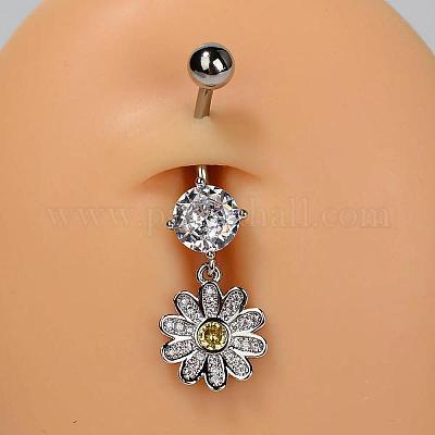 Кольца для живота в виде изогнутой штанги из нержавеющей стали 304 с прозрачным кубическим цирконием FS-WG828D7-04-1