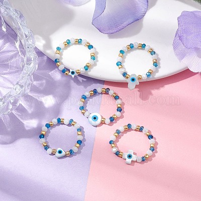 Стрейч-кольца из стеклянных бусин для женщин RJEW-JR00704-1
