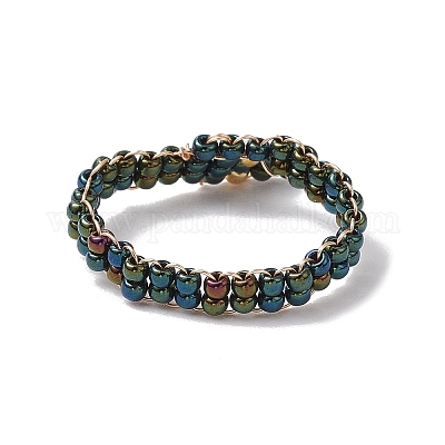 Кольца из стеклянных бусин RJEW-JR00875-02-1