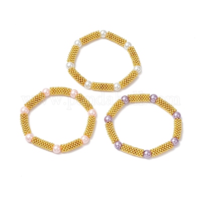 3шт. снежинка сплав разделитель и стеклянные жемчужины тянущиеся браслеты для женщин BJEW-JB11803-1