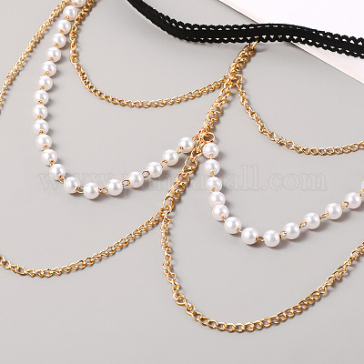 Белая пластиковая имитация жемчуга бисер сплав цепочка кисточка ножка цепочка&nbsp;FS-WGC7B18-01-1