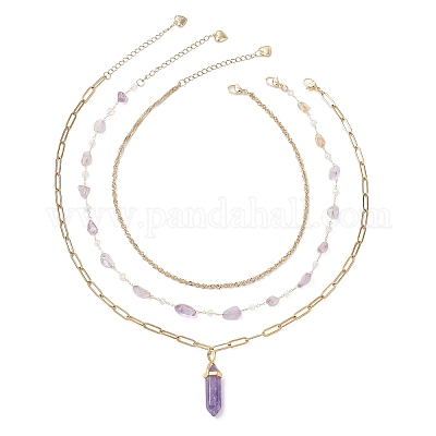 Подвеска с пулей из натурального аметиста с двумя концами NJEW-JN05477-01-1