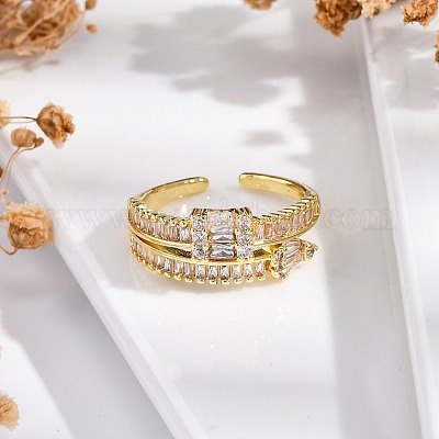 Кольца-манжеты для пальцев с покрытием из латуни с микропаве из прозрачного кубического циркония для женщин RJEW-M028-05G-1
