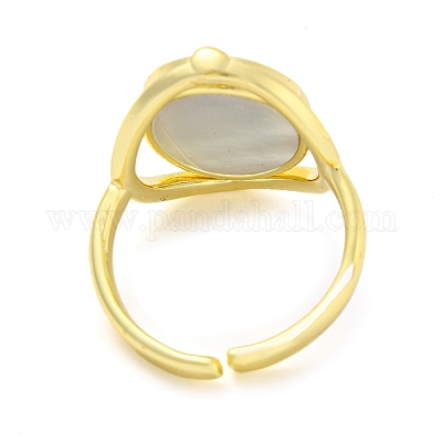 Овальное открытое кольцо-манжета из натуральной ракушки пауа&nbsp;RJEW-H220-05G-1