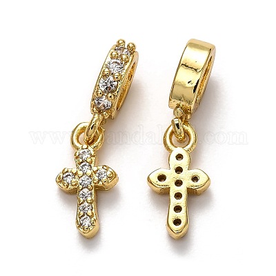 Латунь микропейв кубический цирконий европейские подвески с подвесками ZIRC-H119-01G-1