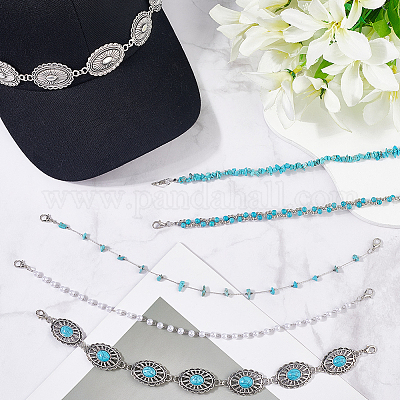 2 набор из 2 стилей синтетических бирюзовых бусин и пластиковых искусственных жемчужных бусин для шляпной цепочки AJEW-CN0004-03-1