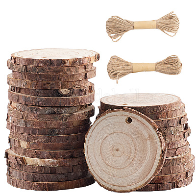 30 шт. плоские круглые необработанные подвески из деревянной щепы WOOD-CP0001-14A-1