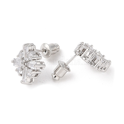 Серьги-гвоздики из латуни с микропаве из кубического циркония EJEW-I304-05P-02-1