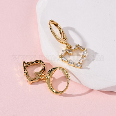 Серьги-кольца в форме сердца с микропаве из прозрачных кубических цирконий из латуни EJEW-K267-19G-1