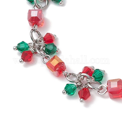 Рождественские стеклянные браслеты и подвески для женщин BJEW-JB12626-1