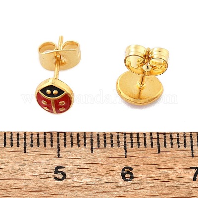 Серьги-гвоздики из нержавеющей стали 304 с эмалью EJEW-B009-22G-01-1