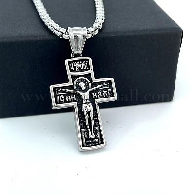 Мужские хип-хоп ожерелья с подвеской в виде креста Иисуса в греческом ретро-стиле из нержавеющей стали 304 JB3825-1
