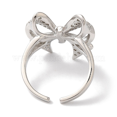 Открытые манжеты из латуни с бантом и микро-паве с прозрачным цирконием для женщин RJEW-C098-11P-1