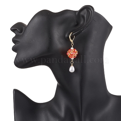 Стеклянные серьги-капли с застежкой-рычагом EJEW-MZ00531-01-1