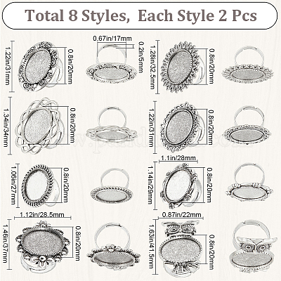 16 шт. 8 стильных регулируемых кольца для пальцев из сплава FIND-SC0008-67-1