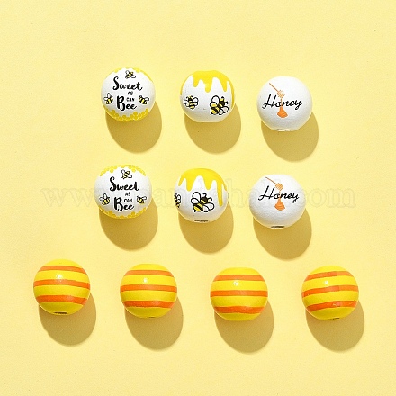 10 шт. 4 стиля европейские бусины с принтом из натурального дерева WOOD-FS0001-16-1