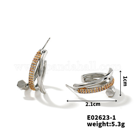 Серьги-кольца с геометрической инкрустацией медью и цирконом KD4595-2-1