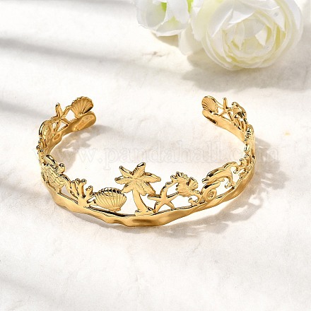 Летние браслеты-манжеты из нержавеющей стали 304 для женщин BJEW-F510-01G-1