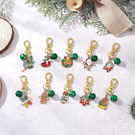 10 шт. 10 стиля подвесного украшения из эмалевого сплава с рождественской тематикой HJEW-JM03915-1