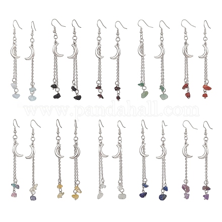 10 пара латунных серег-подвесок в форме луны (10 стиля) EJEW-JE06676-1