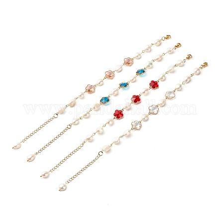 Набор браслетов со стеклянными звеньями с цветком сливы для девочек-подростков X1-BJEW-TA00017-1