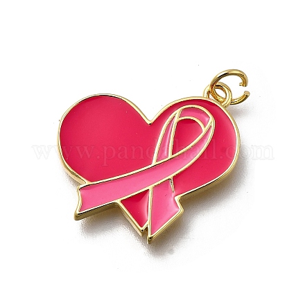 Октябрь рак груди розовая лента осведомленности латунные эмалевые подвески KK-G525-10G-05-1