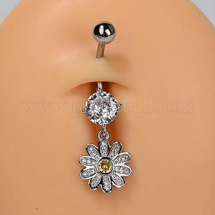 Кольца для живота в виде изогнутой штанги из нержавеющей стали 304 с прозрачным кубическим цирконием FS-WG828D7-04-1