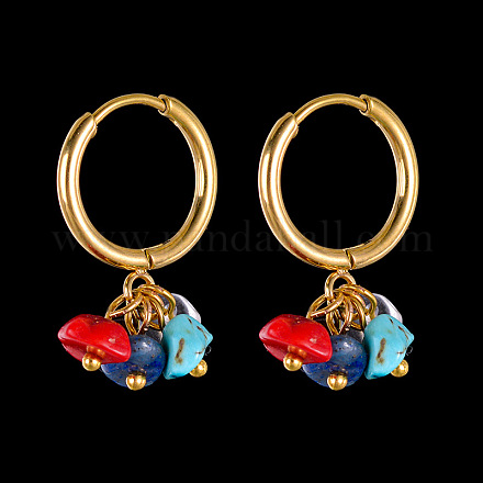 Серьги-кольца из нержавеющей стали 304 с бирюзовыми каплями FS-WG3B698-01-1