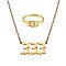 Number Pendant Necklace & Open Cuff Ring, Gold Plated 304 Stainless Steel Lucky Numerology Jewelry Set for Women, Num.3, 18.31 inch(46.5cm), US Size 7 3/4(17.9mm)