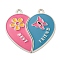 Alloy Enamel Split Pendants, Cadmium Free & Lead Free, Platinum, Heart with Word Best Friend, Flower, 32x34x1.2mm, Hole: 2mm