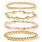 4Pcs 4 Styles Natural Rose Quartz & Brass Round Beads Stretch Bracelet Set for Women, Inner Diameter: 6-7/8 inch(17.5cm)